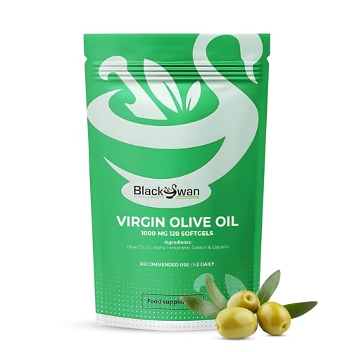 Black Swan Virgin Olive Oil Softgels - 1000mg Cold Pressed Antioxidant Formula for Skin Care and Lipid Routines - Daily Mediterranean Lifestyle Wellness Natural Supplement - 120 Softgels 4 Month Pack