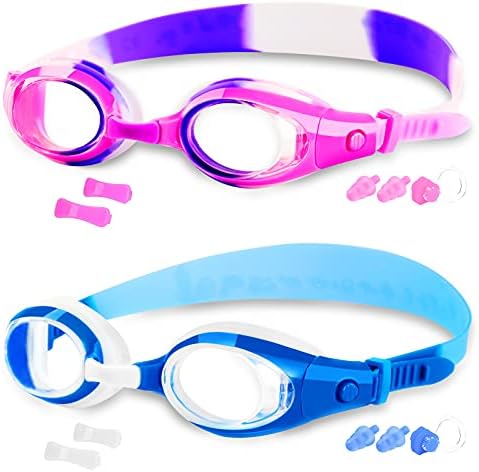 COOLOO 2-PACK Kids Swimming Goggles Junior Children Girls Boys Early Teens Age 3-15, with Anti-Fog, Waterproof, Protection Lenses