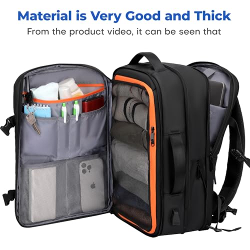 Rcrirth Carry On Travel Backpack for Airplanes | 35L Suitcase Backpack Luggage Business Weekender Bag - Expandable Travel Carry On Flight Approved for Men Women - Black