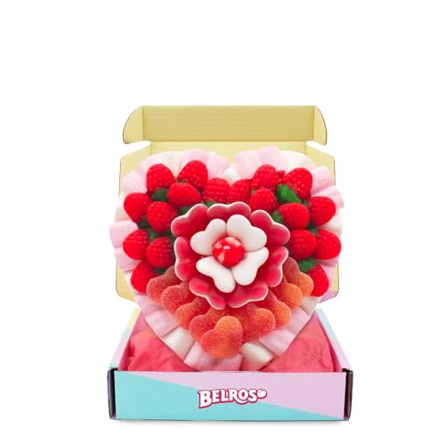 BELROS Pack Especial Tarta Chuches Forma Corazón. Regalo Original Ocasión Especial Perfecto Dia de la Madre, Celebraciones y Cumpleaños. Idea Detalle Parejas. Golosinas Variadas