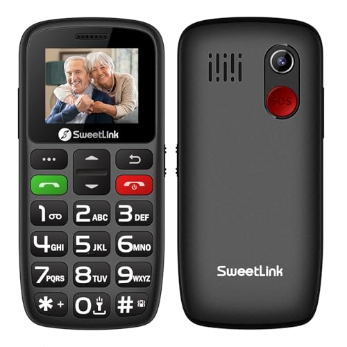 SweetLink S2 GSM Téléphone Senior Portable,Téléphone Portable à Grosses Touches,Bouton SOS, Batterie 1400mAh, Volume Fort, Radio FM,Lampe Torche,2G Double SIM, 1,77 “, Noir