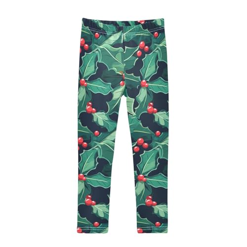 KLL Christmas Holly Leaves Toddler Baby Girl Cotton Pants Fashion High Waisted Leg Yoga Pants Gym