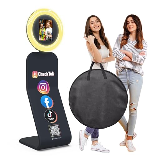Portable Photo Booth Machine for iPad 10.2"/10.9"/11"/12.9" with APP/Remote Control Lights, Photo Capture/Sharing, Silkscreen Removable Cloth Pouch, for Events/Parties/Weddings, with ChackTok VIP