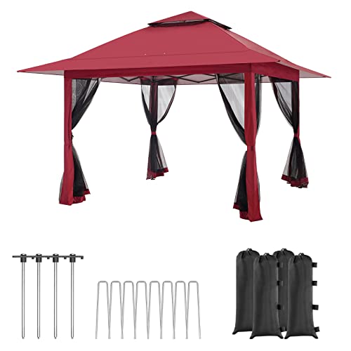 Udpatio Pop Up Gazebo 13'X13' Patio Gazebo Tent Instant, Outdoor Gazebo With Mosquito Netting, Metal Frame Outdoor Canopies For Shade And Rain For Lawn, Garden, Backyard And Deck, Red #TOP17