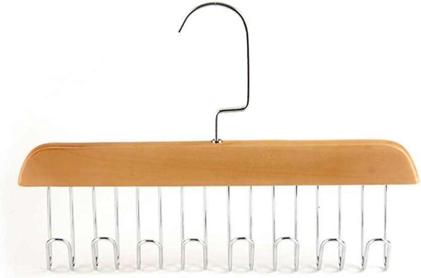 Multifunction Wood Belt Organizer Tie Scarf Rack Hanger Metal Hook Wardrobe Closet Storage(1PCS,Natural 8hooks)
