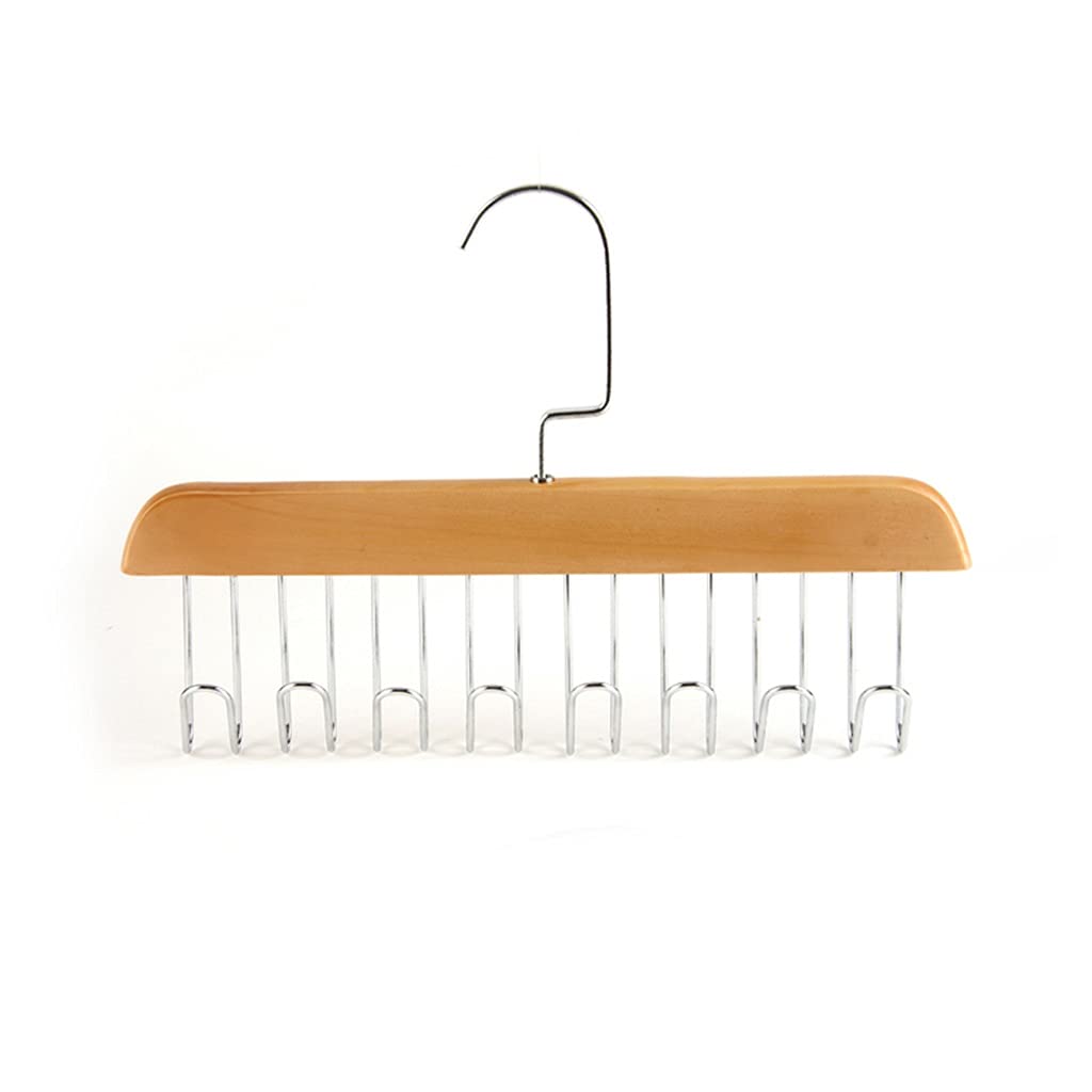 MOBYGKFY Multifunction Wood Belt Organizer Tie Scarf Rack Hanger Metal Hook Wardrobe Closet Organizer Storage Organizer(1PCS,Natural 8hooks)