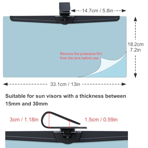 Veharvim Sun Visor Extender for Cars, Polarized Car Visor Extender Sun Blocker UV400, Adjustable Visor Extension, Clip on Sun Visor for Car, Universal, Glare, UV Protector