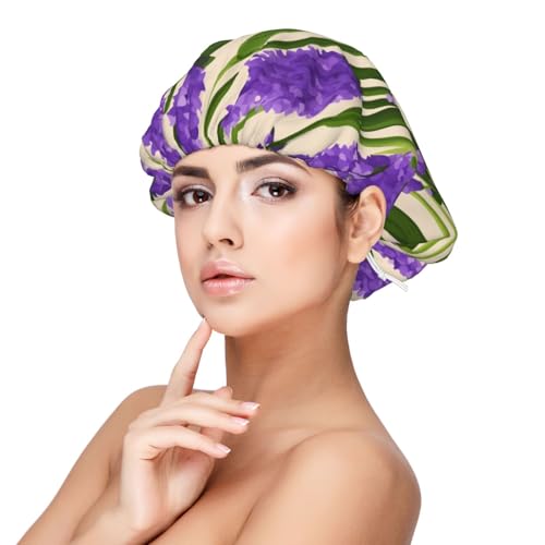 Double Layer Reversible Hair Wrap Satin Sleep Lavender Stamp Cap Bonnet for Braid Curly Hair Satin Bonnet