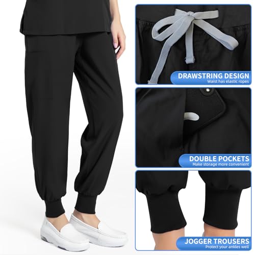 RAYGARD Scrubs Medical Uniform - Women and Man Scrubs Set Medical Scrubs Top and Pants (Black, Large) - Thumbnail 5