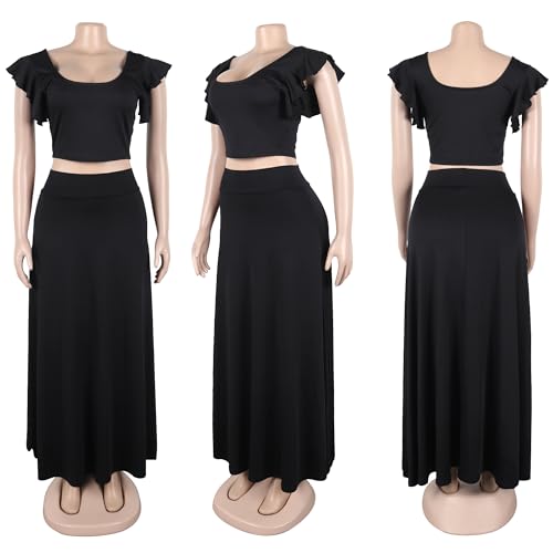 Vakkest Womens Summer Sexy 2 Pieces Outfits Ruffle Floral Tank Top Wrap Boho Tropical Long Skirt Set Clubwear Dresses3