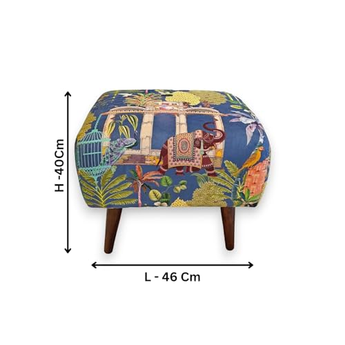 Image of The Artage Puffy Stool for Living Room Sitting Printed Premium Foam Cushioned Pouffe Ottoman for Foot Rest Stool for Home Decor Furniture with 4 Wooden Legs (Floral) (Blue Royalty)