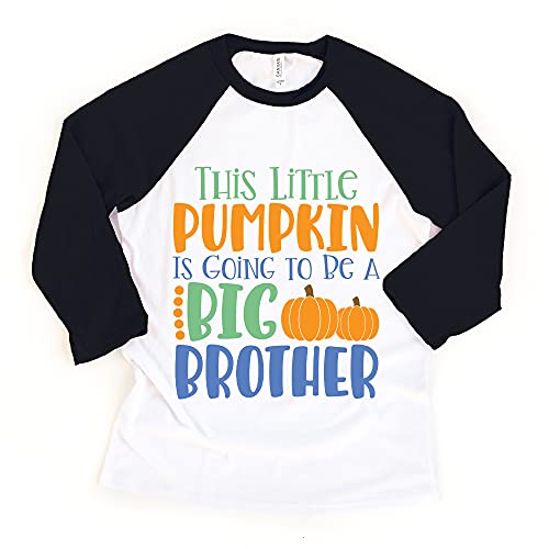 Little Spunkies Little Pumpkin Big Brother Fall Boy Toddler Youth Thanksgiving Sibling Shirts and Raglans (3/4 Sleeve Black Raglan, Large)