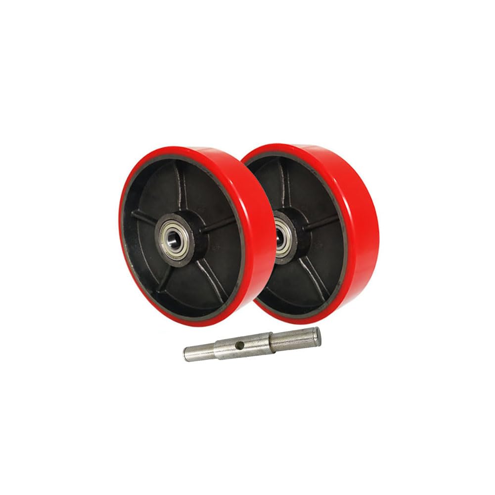 Roulettes de transpalette, lot de 2 - Roues directrices de transpalette avec essieu 180x50 mm (diamètre 180 mm, largeur 50 mm) Roues directrices à bande de roulement en polyéthylène Roulements intégré