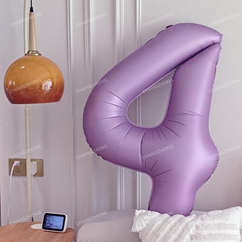 Image of 40 inch Matte Lavender Purple Birthday Number 4 Helium Foil Mylar Balloon | Helium Foil Mylar Four Balloon Purple Birthday Party Decorations Suitable 4st 4th Birthday Parties, Anniversary Celebration