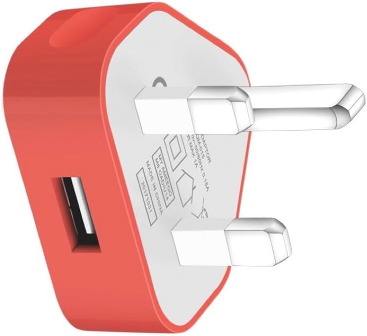 Themax® 1000mAh USB UK 3 Pin Plug Travel Charger Adapter CE Approved Compatible iPhone iPad All Models Samsung Galaxy HTC LG Sony Huawei Motorolla Etc (Red)