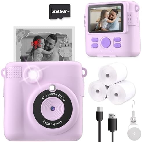 ESOXOFFORE Instant Print Camera for Kids, Christmas Birthday Gifts for Girls Boys Age 3-12,Kids Digital Cameras for Toddler, Portable Toy for 3 4 5 6 7 8 9 10 Year Old Girl -Purple