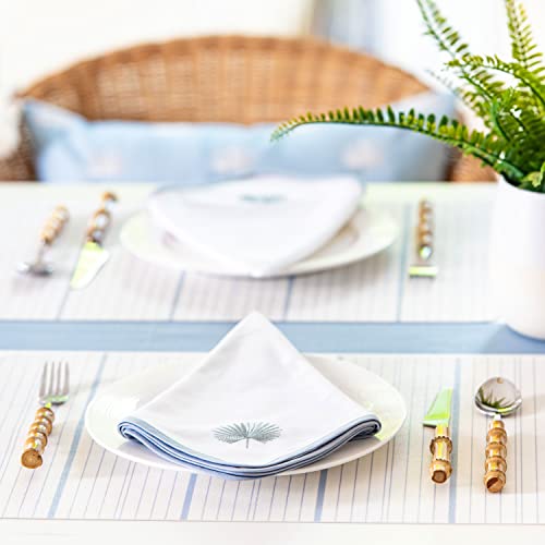 Hofdeco Premium Coastal Placemats Set Of 4, 14"X19" Waterproof Oil-Resistant Vegan Leather Place Mats For Dining Table, Blue Stripe #TOP4