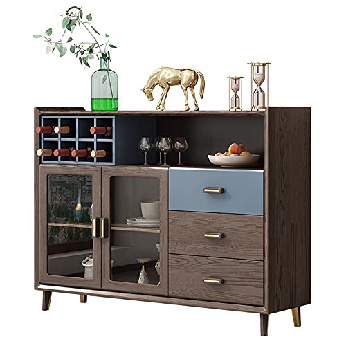 QINJIE Aparador Multiusos con 1 Armario y Puertas de Cristal, 3 cajones, para organizar el Almacenamiento en la Cocina y el Comedor,A