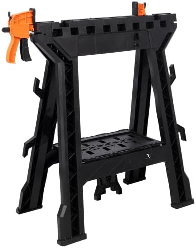 Folding Clamping Sawhorse Set of 2, Heavy Duty Clamping Sawhorse 2200 LBS Load Capacity for Garage, Workshop, Fully Assembled