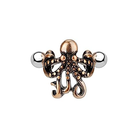 BodyJewelryonline Cartílago de oreja adulto 16G barra pulpo diseño latón acero quirúrgico IP Cover