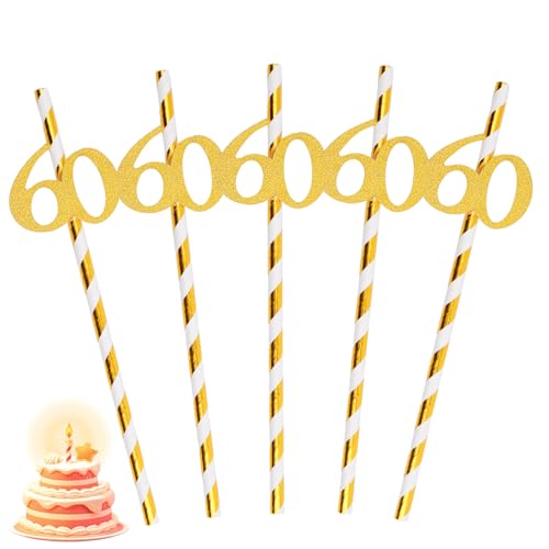 24 pitillos decorativos de papel con brillo dorado para cumpleaños miniatura 1