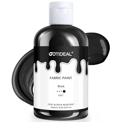 GOTIDEAL Black Fabric Paint for Clothes Permanent T-Shirts Textile Paint 8.45 oz (250 ml) For Refresh Furniture Upholstery DIY Clothes Jeans Crafts