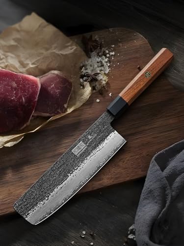 HOSHANHO 7 Inch Nakiri Knife: Pro Vegetable Cleaver 6 HOSHANHO Nakiri edge close-up