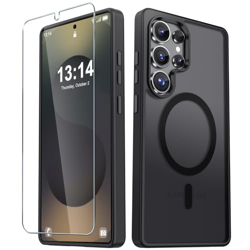 Image of for Samsung Galaxy S25 Ultra Case, Matte Magnetic Phone Cover, Black | Fit for MagSafe, Screen Protector included, Shockproof Military Grade Protection, Translucent Frosted Back