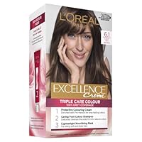L'Oréal Paris, Permanent Hair Dye, Strengthening & With Up To 100% Grey Coverage, Excellence, Light Ash Brown 6.1