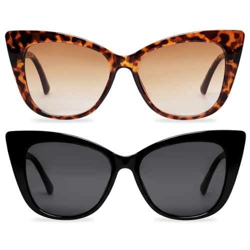 Sdfvsdg 2 Pcs Cat Eye Sunglasses for Women Men Retro Cateye Frame Vintage Square Fashion Cateye Sunglasses