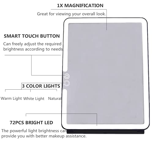 Deweisn Folding Lighted Makeup Mirror With 72 Leds 3 Colors Light Modes Usb Rechargable 1800Ma Batteries Portable Ultra Thin Compact Vanity Mirror Dimmable Travel Mirror #TOP2