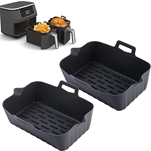 2 Pack Air Fryer Silicone Pot for Ninjas Dual Air Fryer, Reusable Air Fryer Silicone Liners for Ninja Foodi DZ201/DZ401, Double Basket Ninja Air Fryer Accessories for Air Fryer Oven Microwave