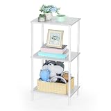 Petite table d'appoint haute à 3 niveaux avec étagères de rangement - Table de chevet de 80 cm - Table de chevet pour petit espace - Pour salon, chambre à coucher, salle de bain, cuisine - Blanc