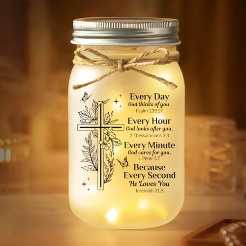 Afterprints Religious Gifts for Women, Christian Mason Jar Night Light Printed with Bible Verse, Birthday Inspiration Gifts for Friend, Sister, Mom, Daughter, Mason Jar Light Home Decor