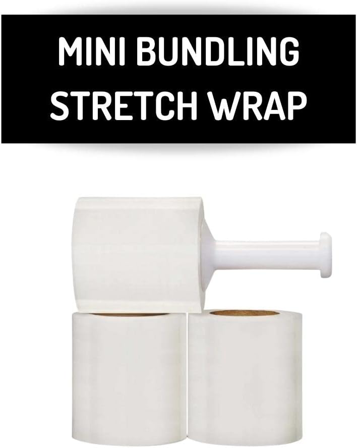 PSBM Mini Stretch Wrap with Plastic Handle, 24 Rolls 4 Inch x 700 Feet 120 Gauge Heavy Duty Clear Plastic Wrap Industrial Strength Shrink Film for Moving, Packing & Shipping