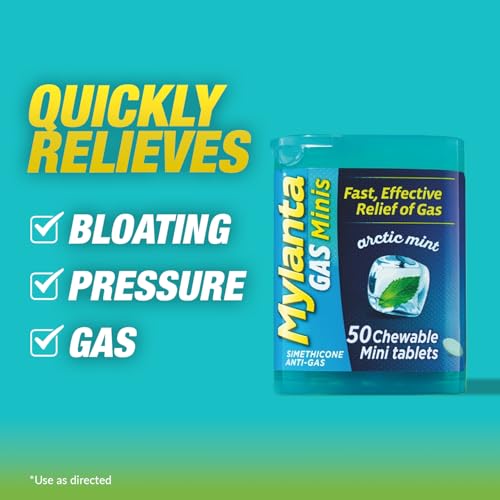 Mylanta Gas Relief Tablets, Mini-Tabs, Mint, 50 Count
