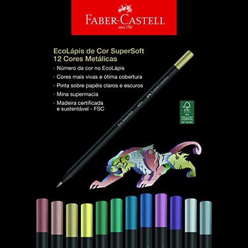 EcoLápis de Cor SuperSoft Cores Metálicas, Faber-Castell, 12 Cores, 1 Cartela - 120712SOFTMET