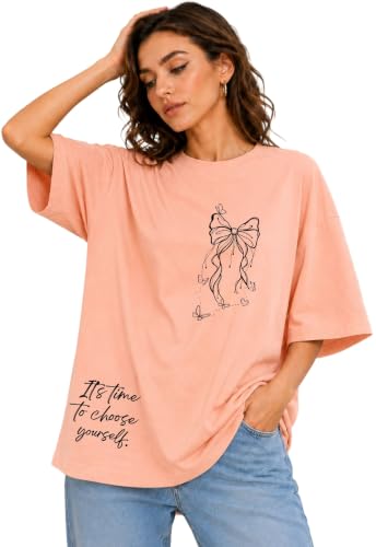 Image of London Hills Tshirt for Woman | Oversized Tshirt for Women | T Shirt for Womans | Graphic T Shirt for Women Pure Cotton | Tops for Woman Western, Printed Oversized Loose Fit Plus