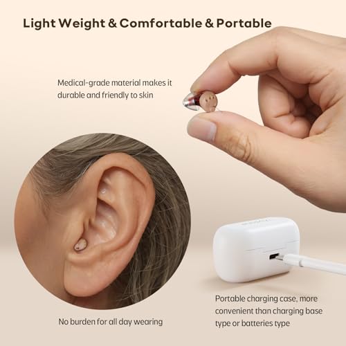 Vivtone SuperMini Hearing Aids, Rechargeable Digital Hearing Devices with 16-Channel Sound Processing for Superior Sound Quality, Over-the-Counter, Auto-On/Off, Pair, SuperMini-br-E (Blue & Red)