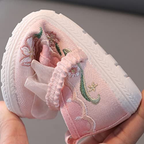 Girls Flat Bottomed Embroidered Sandals Fashionable Antique Costume Children Performance Wedge Sandals for Little Girls (Pink, 7-8 Years Little Child)4
