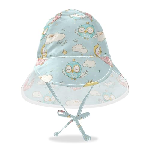 Cartoon Childish Cute Owl Blue Kids Sunhat Baby Boys Beach Play Hats Girls UPF 50+ Protection Wide Brim Traveling Swim