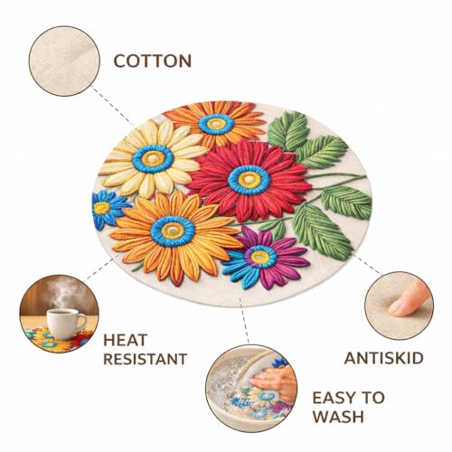 Image of Jute Cotton Round Table Mats Set of 6 - Dining Table mat 6 Pieces Waterproof, Elegant and Durable for Dining Table (Set of 6)