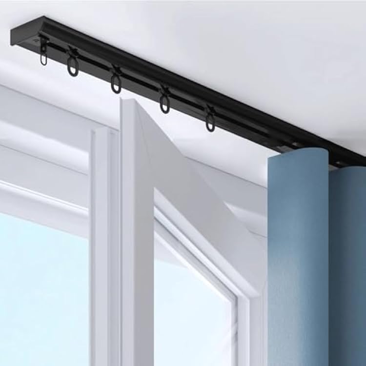 Ultra-Thin Ceiling Curtain Track Ceiling Curtain Track Set Black Room Divider Curtain Rod with Mute Rollers Ceiling Mount  with Track,Roller for Privacy in Open Rooms(Black,4.8m(15.7ft))