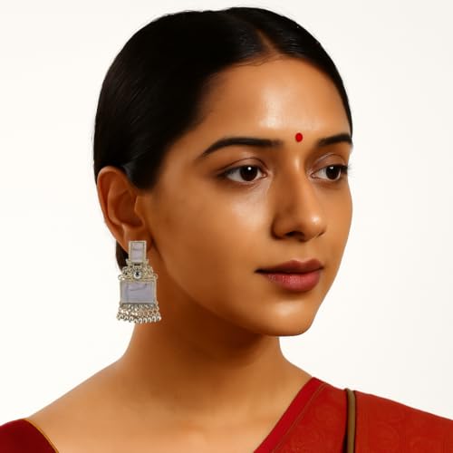 Image of Premium Oxidized Gold Chunky Jhumki Earrings for Women - Heavy Statement Jhumka with Long Chain & Ghungroo Drops | Anti-Tarnish Hypoallergenic Mirror Finish | Bridal, Navratri, Garba, Diwali