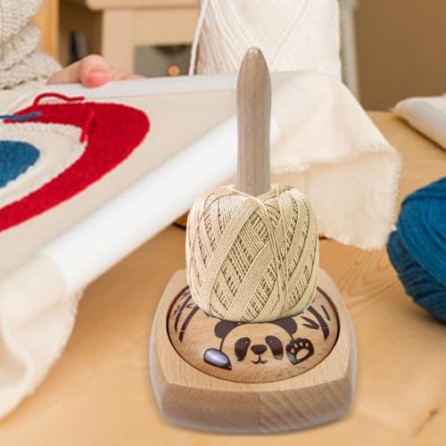 Soporte de madera para ovillos con base giratoria artesanal 4
