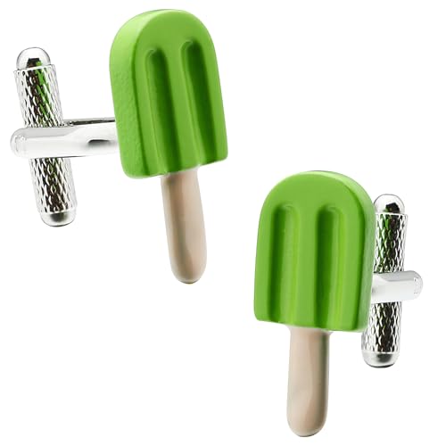 Mancuernillas verde en forma de paleta para hombre con caja de regalo miniatura 1