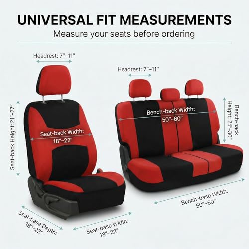 Image of FH Group Car Seat Covers Full Set Cloth - Universal Fit, Automotive, Low Back Front, Airbag Compatible, Split Bench Rear Washable Car Seat Cover for SUV, Sedan, Van Red