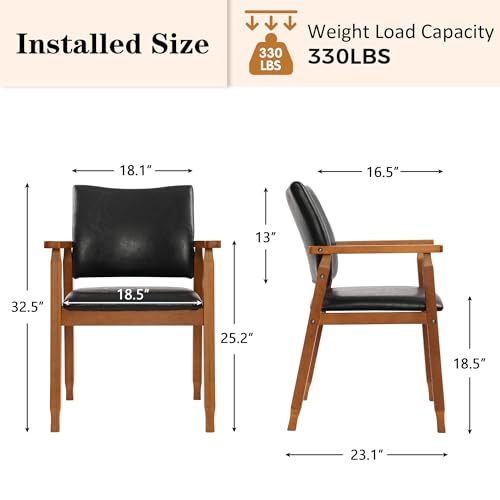 Image of NOBPEINT Mid-Century Modern Dining Chairs with Armrest Set of 4, PU Leather Upholstered Dining Room Chairs with Solid Wood Frame, Walnut Kitchen Armchairs for Kitchen Living Room Restaurant, Black