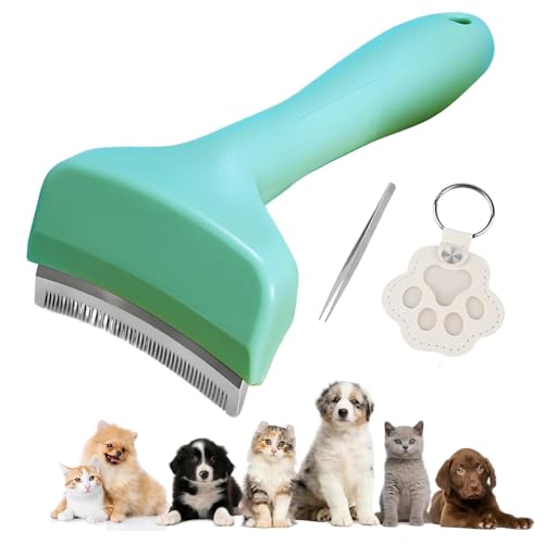 CUTENNIOU Large Dog Brush Pet Deshedding Tool with Leather Pet Fur Keepsake, V-Shaped Teeth Deshedding Tool for Cats and Dogs, Cat Hair Brush for Shedding, Effective Grooming for Shedding Control
