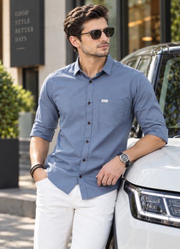 Majestic Man Men Classic Slim Fit Pure Cotton Casual Shirt (Large, Grey) - Image 3